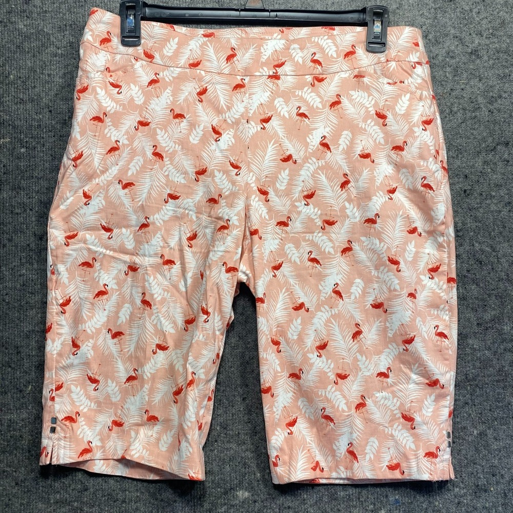 Coral Bay Womens Flamingo Stretchy Pull On Bermuda Shorts Pink 14 Petite